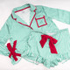 8 Oak Lane Gifts Green Stripe Satin Ruffle Short PJ Set