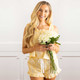 8 Oak Lane women’s yellow cotton pajama set with damask print, smocked tank top and ruffle trim shorts (front view)