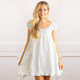 8 Oak Lane women’s white cotton sleep dress with green bud floral print, cap sleeves and ruffle hem (front view)