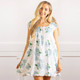 8 Oak Lane women’s cotton sleep dress in blue hydrangea floral print with pink ribbons, cap sleeves and ruffle hem (front view)
