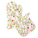 Pair of botanical berry oven mitts with quilted cotton texture and hanging loop (product view)