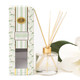 8 Oak Lane magnolia fig reed diffuser with glass bottle, natural reeds and mint botanical packaging (front view)