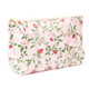 Berry botanical cosmetic pouch with clear coated finish and strawberry vine floral pattern (angled view)