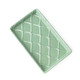 Green ceramic soap dish with textured pattern for bathroom countertop or sink (angled view)