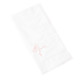 Folded white napkin with delicate pink embroidered bow on corner (product view)