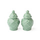 8 Oak Lane green textured ginger jar salt and pepper shaker set with glossy ceramic finish (front view)