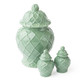 Green textured ginger jars in varying sizes with glossy finish (group view)