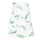 Folded kitchen towel set with magnolia mint floral pattern and soft cotton texture (top view)