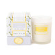 Boxed oakwood cedar candle 5.6oz with mint and blue rose pattern and gold accents (packaging view)