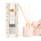 8 Oak Lane botanical berry reed diffuser with glass bottle, natural reeds and pink floral packaging (front view)
