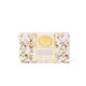 Wrapped botanical berry bar soap with pink and green floral design and strawberry bud detail (packaging view)