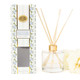 8 Oak Lane oakwood cedar reed diffuser with glass bottle, natural reeds and mint floral packaging (front view)