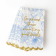 8 Oak Lane sea salt paper guest towel pack with blue toile design and scalloped edges (front view)