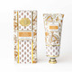 Spiced Pumpkin hand cream box and tube with a gold botanical pumpkin print