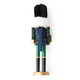 Hand-painted wood nutcracker in a black fur hat and dark green plaid-inspired uniform, holding a holiday wreath (styled detail view)