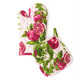 Pomegranate Grove print oven mitt and pot holder set styled with fresh pomegranates (styled detail view)