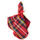 Red tartan plaid cotton dinner napkin tied with a red ribbon