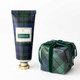 Alpine Fir travel hand cream tube in a navy and green plaid print (alternate angle)