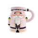 Pink ceramic mug shaped like a dimensional nutcracker with gold trim