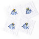 White cotton cocktail napkins embroidered with blue and white chinoiserie ornament motifs (shown in a styled setting)