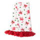 Two Holly Jolly Bows tea towels with red tassel fringe trim (styled detail view)