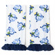 Two Holiday Chinoiserie kitchen towels with navy tassel fringe trim