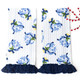 Two Holiday Chinoiserie kitchen towels with navy tassel fringe trim (alternate angle)