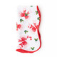 Holly Jolly Bows scalloped dinner napkin with a red trim and pink and red bow print