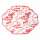Santa Toile reversible scalloped placemat with a red village toile print and red striped reverse side (alternate angle)