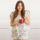Jingle Bows flannel cap-sleeve pajama set with a white holly and ribbon-bow print (alternate angle)