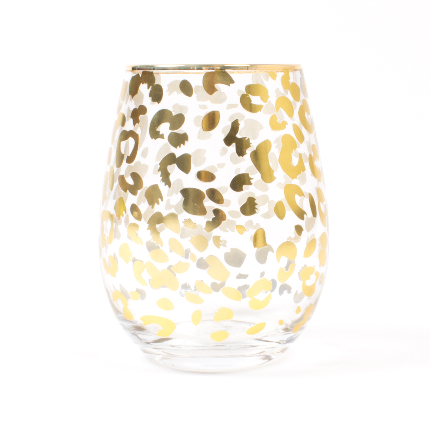 Painted White Wine Glasses in Gold Leopard Print 