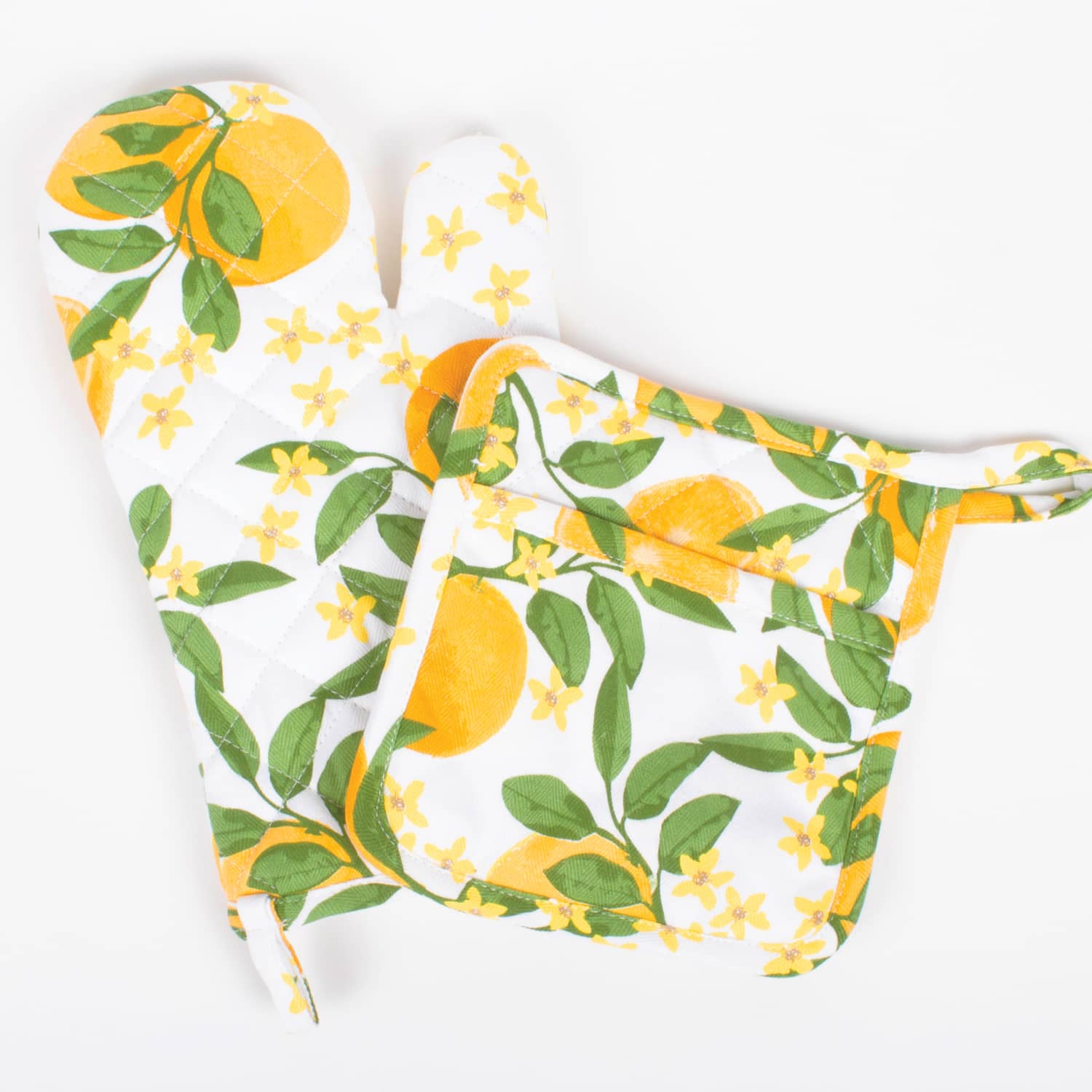 SET OF 2 - Fiesta American Oven Mitt & Pot Holder Citrus Bliss Lemon Orange  Lime