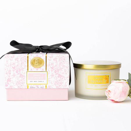 Peony Grapefruit 3-Wick Boxed Soy Wax Candle - 8 Oak Lane