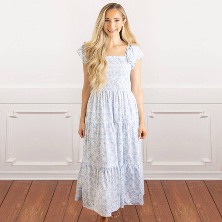 P018 Floral Smocked Ruched Dress - OWN IT NOW
