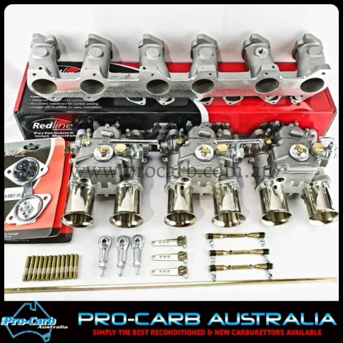 HOLDEN red 6 45DCOE FAJS, 6CYL RED 149-202 (Weber Replace) TRIPLE CARBURETOR PACKAGE HOLDEN 202 186