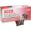 ACCO 1-1/4 in. W Steel Wire Medium Binder Clip 5/8 in. Capacity, Black/Silver (12-Pack)