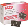ACCO 2 in. W x 5/16 in. Capacity Large Binder Clips, Steel Wire, Black/Silver