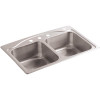 KOHLER Cadence Drop-In Stainless Steel 33 in. 4-Hole Double Bowl Kitchen Sink