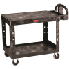 Rubbermaid Commercial Products Heavy-Duty 2-Shelf Resin Utility Cart in Black with Flat Shelf in Medium Rubbermaid Commercial Products Heavy-Duty 2-Shelf Resin Utility Cart in Black with Flat Shelf in Medium