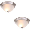 Commercial Electric 13 in. 2-Light Brushed Nickel Flush Mount with Frosted Glass Shade (2-Pack)