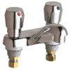 Chicago Faucets 4 in. Centerset 2-Handle Low-Arc Bathroom Faucet in Chrome with Metering Push Button Handles