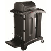 Executive Janitorial Black Plastic Cleaning Cart with Doors and Hood - High-Security