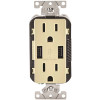 Leviton 3.6A USB Dual Type A In-Wall Charger with Duplex 15 Amp Tamper-Resistant Outlet, Ivory