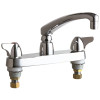Chicago Faucets 8 in. Widespread 2-Handle Low Arc Bathroom Faucet in Chrome with 8 in. L Type Swing Spout Chicago Faucets 8 in. Widespread 2-Handle Low Arc Bathroom Faucet in Chrome with 8 in. L Type Swing Spout