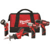 Milwaukee M12 12V Lithium-Ion Cordless Combo Tool Kit with Two 1.5 Ah Batteries, 1 Charger, 1 Tool Bag (4-Tool)