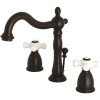 Kingston Brass Victorian Cross 8 in. Widespread 2-Handle Bathroom Faucet in Matte Black with Porcelain Handle