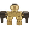 Tectite 1/2 in. Brass Push-To-Connect x 3/8 in. Compression Dual Inline Outlet Dual Shut-Off Quarter-Turn Stop Valve