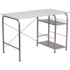 Carnegy Avenue 47.3 in. Rectangular Silk White/Silver Computer Desks with Glass Top