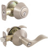Defiant Satin Nickel Naples Keyed Entry Door Lever with Single Cylinder Deadbolt Master Pinned Combo Pack