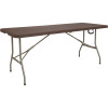 71 in. Brown Plastic Tabletop Metal Frame Folding Table